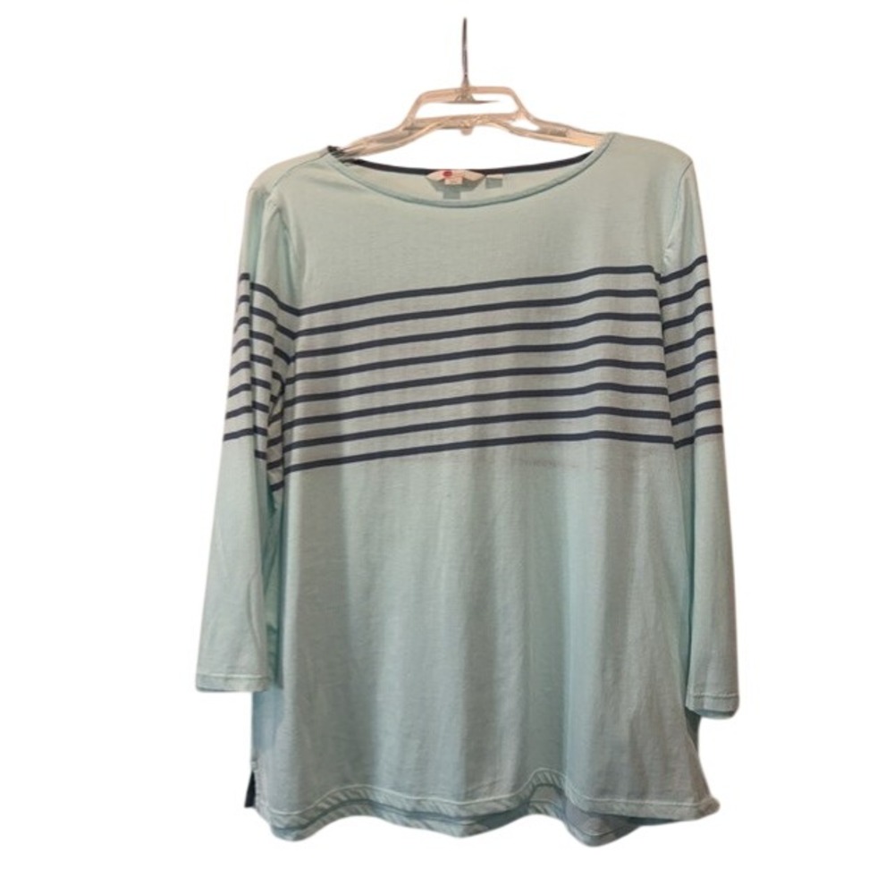 Boden Womens Long Sleeve Breton Stripe Boat Neck Tee Light Blue Navy US 16/18